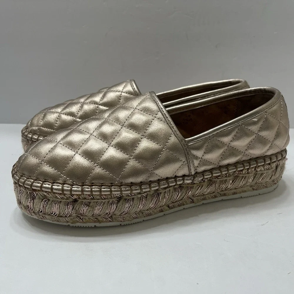 J/Slides Metallic Quilted Leather Espadrille Rose Gold Women's 8